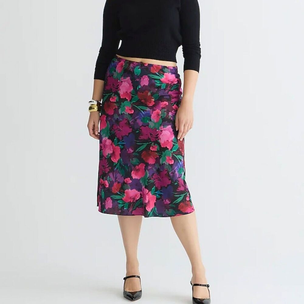 J Crew Gwyneth Slip Skirt In Watercolor Floral Print Sz Small